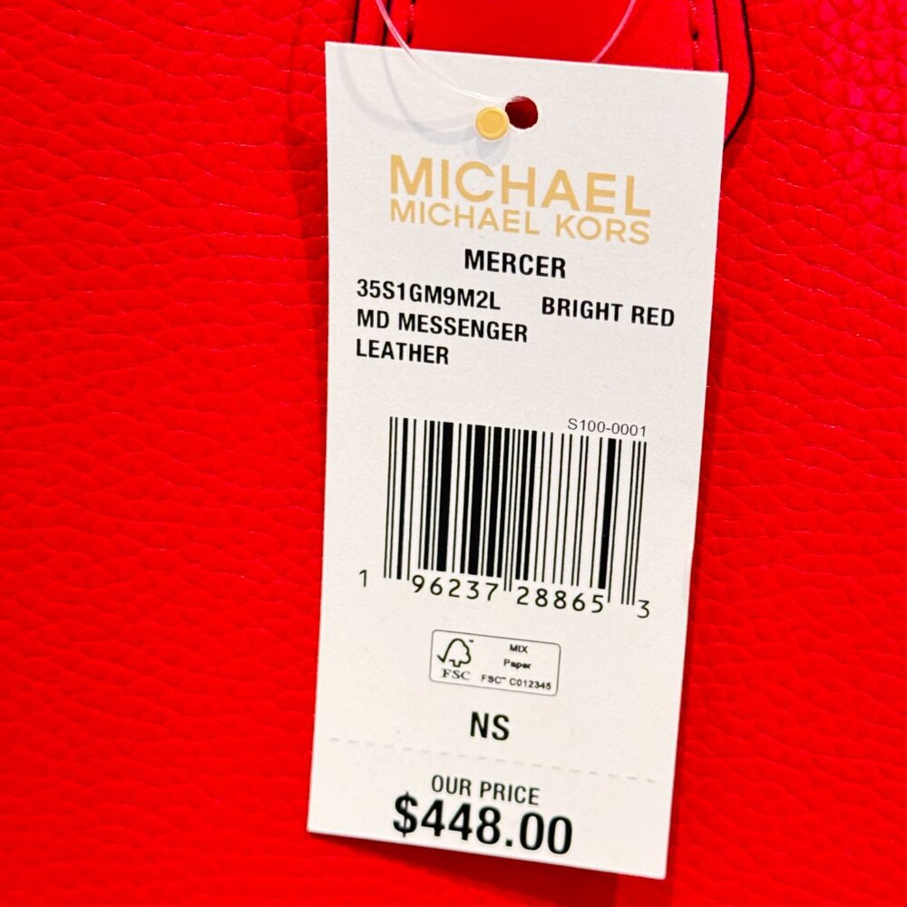 Michael Kors Mercer Medium Satchel Shoulder Crossbody Bag Bright Red - Picture 13 of 13